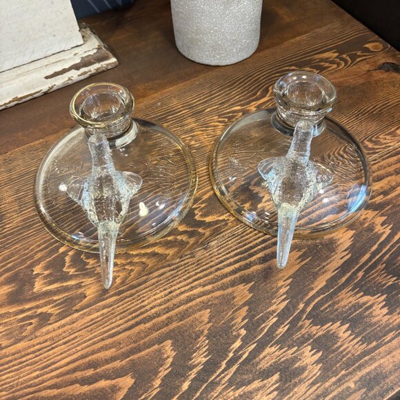 2 1930s Vintage Jeannette Glass Candlestick Holders with Pheasant Motifs - Picture 3 of 10